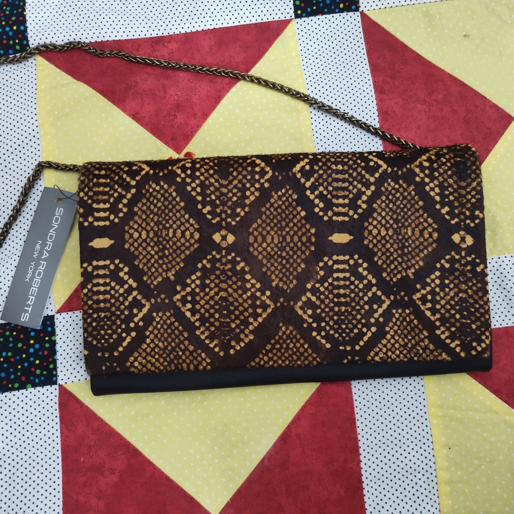 Sondra Roberts Brown and Gold Patterned Clutch